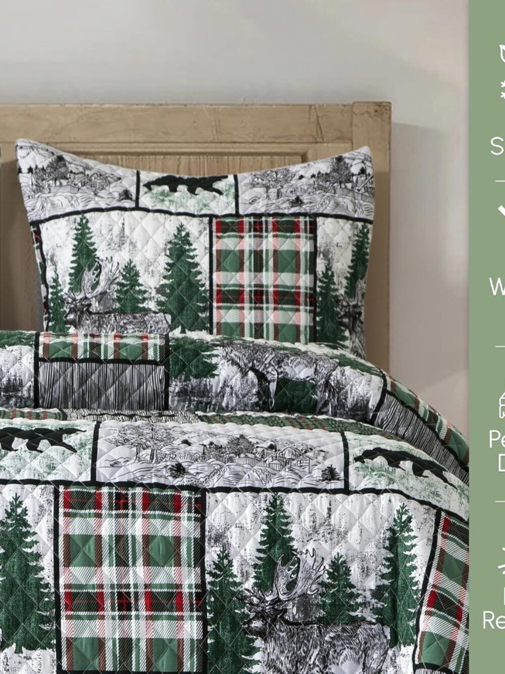 3-Piece Holiday Rustic Plaid Patchwork Reversible Quilt - Soft Bedspread with Ma - Picture 8 of 8